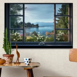 Landscape Wall Art Canvas False Window Spring Scenery Prints and Posters Pictures Decorative Fabric Painting For Living Room Pictures No Frame