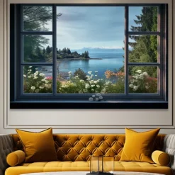 Landscape Wall Art Canvas False Window Spring Scenery Prints and Posters Pictures Decorative Fabric Painting For Living Room Pictures No Frame