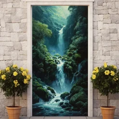 Landscape Waterfall Door Covers Door Tapestry Door Curtain Decoration Backdrop Door Banner for Front Door Farmhouse Holiday Party Decor Supplies