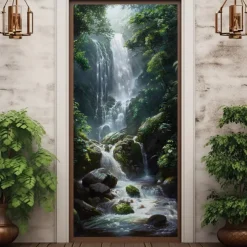 Landscape Waterfall Door Covers Door Tapestry Door Curtain Decoration Backdrop Door Banner for Front Door Farmhouse Holiday Party Decor Supplies