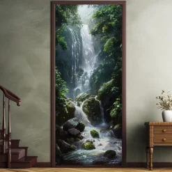 Landscape Waterfall Door Covers Door Tapestry Door Curtain Decoration Backdrop Door Banner for Front Door Farmhouse Holiday Party Decor Supplies
