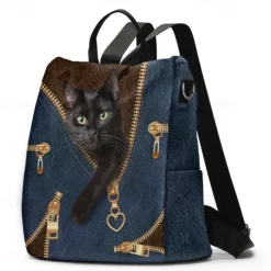 Large Capacity Black Cat Animal Print Multi-Carry Backpack - Durable and Spacious School Bag with Adjustable Straps, Available in Two Colors