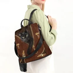 Large Capacity Black Cat Animal Print Multi-Carry Backpack - Durable and Spacious School Bag with Adjustable Straps, Available in Two Colors