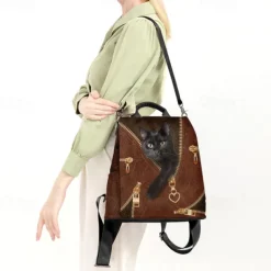 Large Capacity Black Cat Animal Print Multi-Carry Backpack - Durable and Spacious School Bag with Adjustable Straps, Available in Two Colors