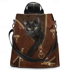Large Capacity Black Cat Animal Print Multi-Carry Backpack - Durable and Spacious School Bag with Adjustable Straps, Available in Two Colors