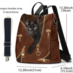 Large Capacity Black Cat Animal Print Multi-Carry Backpack - Durable and Spacious School Bag with Adjustable Straps, Available in Two Colors