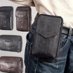 Large Capacity Men's Leather Bag Wear Belt Waist Bag Mobile Phone Bag Men's Coin Purse Cigarette Bag