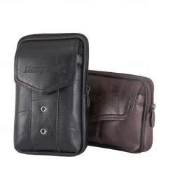 Large Capacity Men's Leather Bag Wear Belt Waist Bag Mobile Phone Bag Men's Coin Purse Cigarette Bag