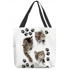 Large Capacity Tote Bag with 3D Cat Print and Paw Patterns – Casual Lightweight Shopping Bag for Cat Lovers, Perfect for Daily Use and Gift Giving