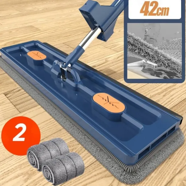 Large Flat Mop, 360° Rotatable Large Surface Microfiber Flat Squeeze Mop, with Dewatering Scraper Tool, Stainless Steel Long Handle Mop for Floor, Window