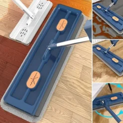 Large Flat Mop, 360° Rotatable Large Surface Microfiber Flat Squeeze Mop, with Dewatering Scraper Tool, Stainless Steel Long Handle Mop for Floor, Window