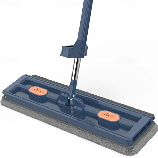Large Flat Mop, 360° Rotatable Large Surface Microfiber Flat Squeeze Mop, with Dewatering Scraper Tool, Stainless Steel Long Handle Mop for Floor, Window