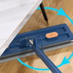 Large Flat Mop, 360° Rotatable Large Surface Microfiber Flat Squeeze Mop, with Dewatering Scraper Tool, Stainless Steel Long Handle Mop for Floor, Window
