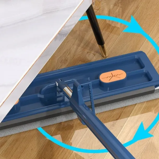 Large Flat Mop, 360° Rotatable Large Surface Microfiber Flat Squeeze Mop, with Dewatering Scraper Tool, Stainless Steel Long Handle Mop for Floor, Window