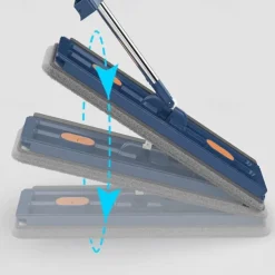 Large Flat Mop, 360° Rotatable Large Surface Microfiber Flat Squeeze Mop, with Dewatering Scraper Tool, Stainless Steel Long Handle Mop for Floor, Window