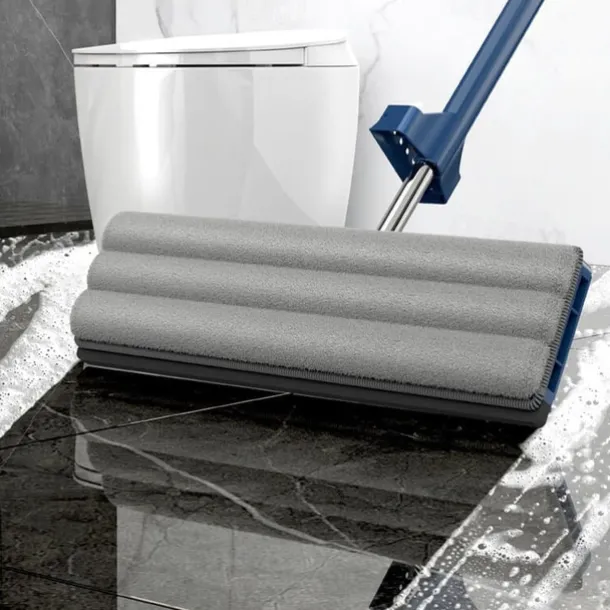 Large Flat Mop, 360° Rotatable Large Surface Microfiber Flat Squeeze Mop, with Dewatering Scraper Tool, Stainless Steel Long Handle Mop for Floor, Window