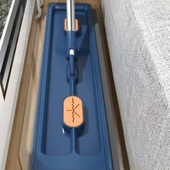 Large Flat Mop, 360° Rotatable Large Surface Microfiber Flat Squeeze Mop, with Dewatering Scraper Tool, Stainless Steel Long Handle Mop for Floor, Window