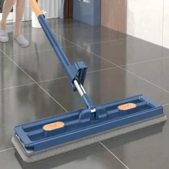 Large Flat Mop, 360° Rotatable Large Surface Microfiber Flat Squeeze Mop, with Dewatering Scraper Tool, Stainless Steel Long Handle Mop for Floor, Window