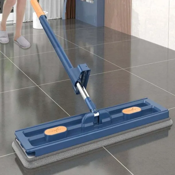 Large Flat Mop, 360° Rotatable Large Surface Microfiber Flat Squeeze Mop, with Dewatering Scraper Tool, Stainless Steel Long Handle Mop for Floor, Window