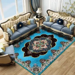 Large Floral Area Rugs Oriental Non-slip Crystal Velvet Plush Carpet Vintage Fluffy Rug Machine Washable Soft Thickened & Shaggy Carpet For Living Room & Bedroom Floor