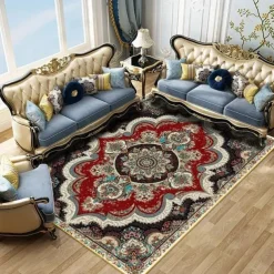 Large Floral Area Rugs Oriental Non-slip Crystal Velvet Plush Carpet Vintage Fluffy Rug Machine Washable Soft Thickened & Shaggy Carpet For Living Room & Bedroom Floor