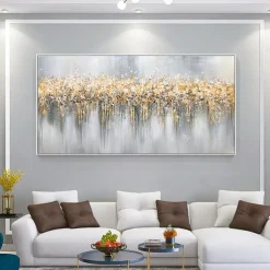 Large hand painted Abstract Gold Texture Oil Painting on Canvas hand painted Minimalist Yellow Ripple Acrylic Painting Modern artwork painting for Living Room Wall Art Decor