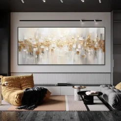 Large hand painted Abstract Gold Texture Oil Painting on Canvas hand painted Minimalist Yellow Ripple Acrylic Painting Modern artwork painting for Living Room Wall Art Decor