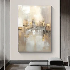 Large hand painted Gold Leaf Painting On Canvas Abstract Beige Oil Painting Luxury Art Textured Painting Hand Painted Art Golden oil painting Wall Decoration for hotel decoration