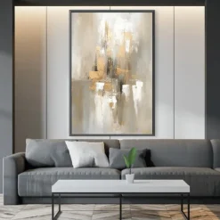 Large hand painted Gold Leaf Painting On Canvas Abstract Beige Oil Painting Luxury Art Textured Painting Hand Painted Art Golden oil painting Wall Decoration for hotel decoration