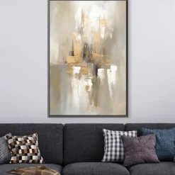Large hand painted Gold Leaf Painting On Canvas Abstract Beige Oil Painting Luxury Art Textured Painting Hand Painted Art Golden oil painting Wall Decoration for hotel decoration