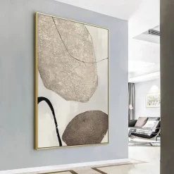 Large handmade Brown abstract stone oil painting Grey painting handmade modern painting modern office art painting for living room bedroom wall decoration