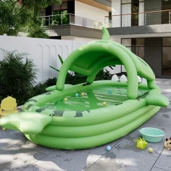 Large Inflatable Swimming Pool Shark-Themed Durable PVC Material Perfect for Family Outdoor Water Parties