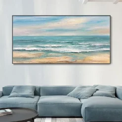 Large Ocean Seascape Canvas Oil Painting Beach Waves painting Hand-Painted Texture Painting Sunrise Landscape oil paintings Wall Art Custom Vacation Souvenir Gift paintings