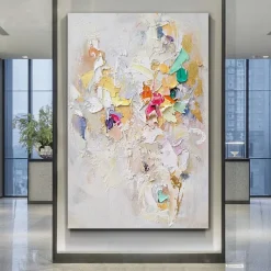 Large Texture Abstract Oil Painting Colorful Painting White Textured Art Knife Painting Hand-painted Abstract Art Large Canvas Art Modern Art