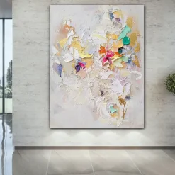 Large Texture Abstract Oil Painting Colorful Painting White Textured Art Knife Painting Hand-painted Abstract Art Large Canvas Art Modern Art