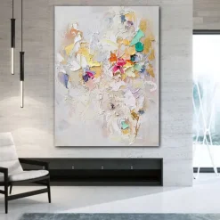 Large Texture Abstract Oil Painting Colorful Painting White Textured Art Knife Painting Hand-painted Abstract Art Large Canvas Art Modern Art