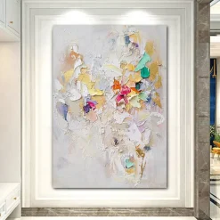 Large Texture Abstract Oil Painting Colorful Painting White Textured Art Knife Painting Hand-painted Abstract Art Large Canvas Art Modern Art