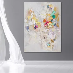 Large Texture Abstract Oil Painting Colorful Painting White Textured Art Knife Painting Hand-painted Abstract Art Large Canvas Art Modern Art