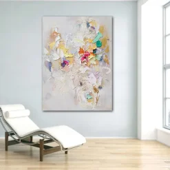 Large Texture Abstract Oil Painting Colorful Painting White Textured Art Knife Painting Hand-painted Abstract Art Large Canvas Art Modern Art