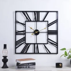 Large Wall Clock Roman Numeral Wall Clock Outdoor Garden Wall Clock Metal Square Skeleton Clock for Living Room Cafe Hotel Office Home Decor 58 cm