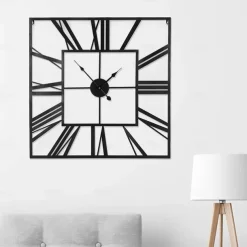 Large Wall Clock Roman Numeral Wall Clock Outdoor Garden Wall Clock Metal Square Skeleton Clock for Living Room Cafe Hotel Office Home Decor 58 cm