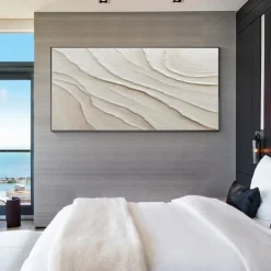 Large white oil painting handmade 3D White Canvas Oil Painting handmade Abstract painting handmade Wall Art pattle Knife wave Painting Light Luxury oil painting for Living Room bedroom wall Decor