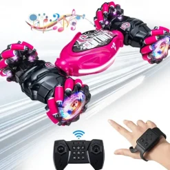 Latest 4WD 1:14 Scale Remote Control Stunt Car 2.4G Wireless RC Drift Car Led Lights Watch Gesture Sensor Rotating Children's Toy Gift