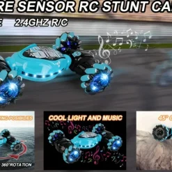 Latest 4WD 1:14 Scale Remote Control Stunt Car 2.4G Wireless RC Drift Car Led Lights Watch Gesture Sensor Rotating Children's Toy Gift