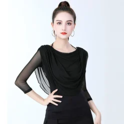 Latin Dance Activewear Top Pure Color Splicing Women's Training Performance 3/4 Length Sleeve High Cotton Blend