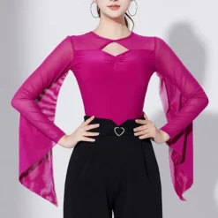 Latin Dance Ballroom Dance Leotard / Onesie Hollow-out Pure Color Splicing Women's Performance Training Long Sleeve High Polyester