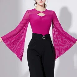 Latin Dance Ballroom Dance Leotard / Onesie Hollow-out Pure Color Splicing Women's Performance Training Long Sleeve High Polyester
