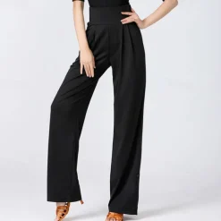 Latin Dance Ballroom Dance Pants Pure Color Splicing Women's Performance Training High Polyester