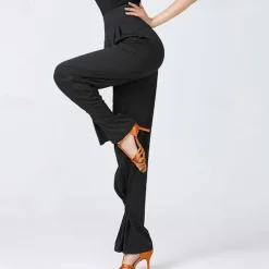 Latin Dance Ballroom Dance Pants Pure Color Splicing Women's Performance Training High Polyester