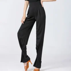 Latin Dance Ballroom Dance Pants Pure Color Splicing Women's Performance Training High Polyester